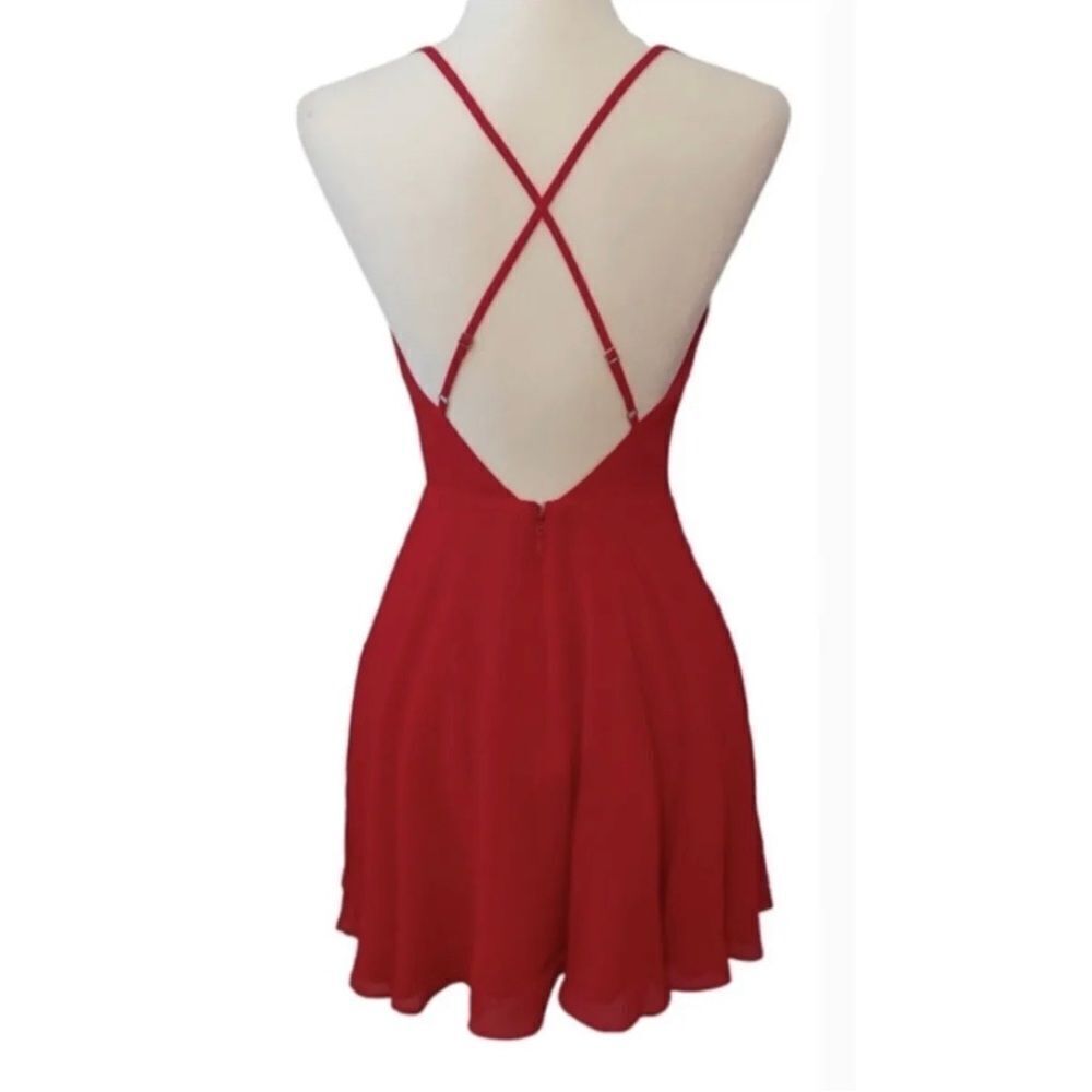 COPY - NWT Bebe Red Passion Cross Back  Cocktail Skater Dress Red Size 2 - Picture 3 of 9